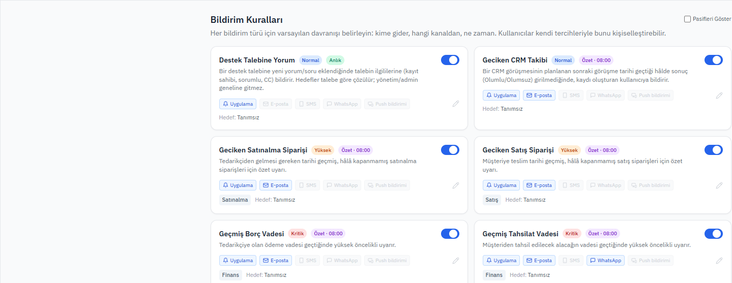 bakımo bildirim kuralları ekran görüntüsü