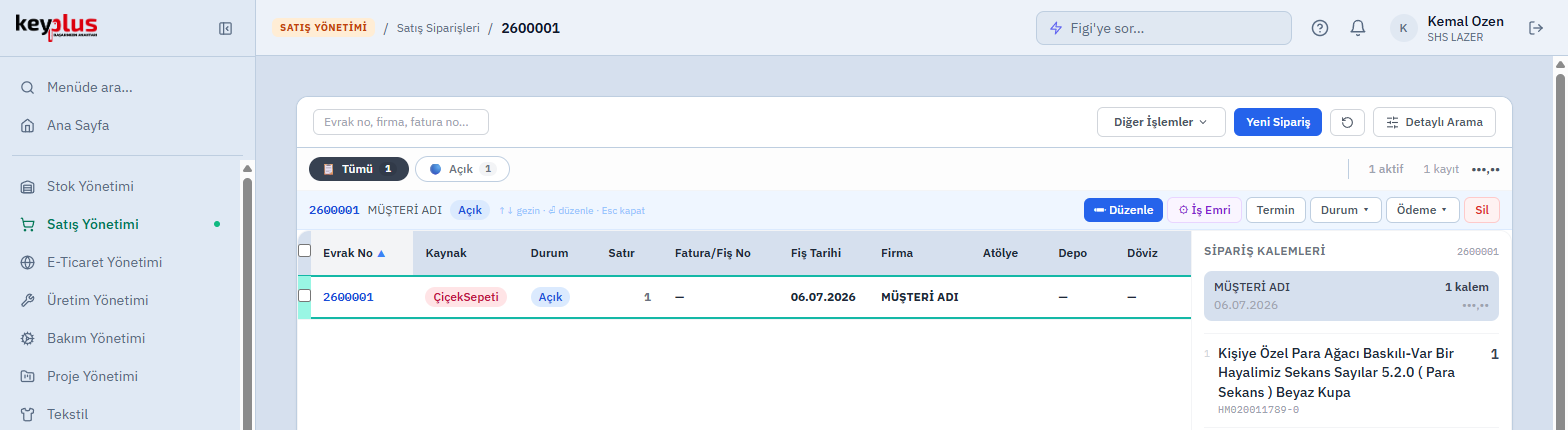 bakimo sales order and line items screenshot